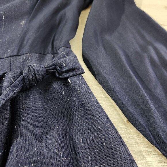 Rebecca Taylor Cross Hatch Wool Blend Wrap Dress Navy Womens Size 6 - Picture 10 of 16